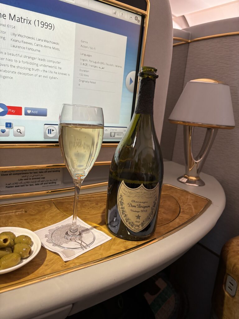 During Emirates First Class flight service you are being offered an exclusive Dom Perignon Vintage 2012 champagne.