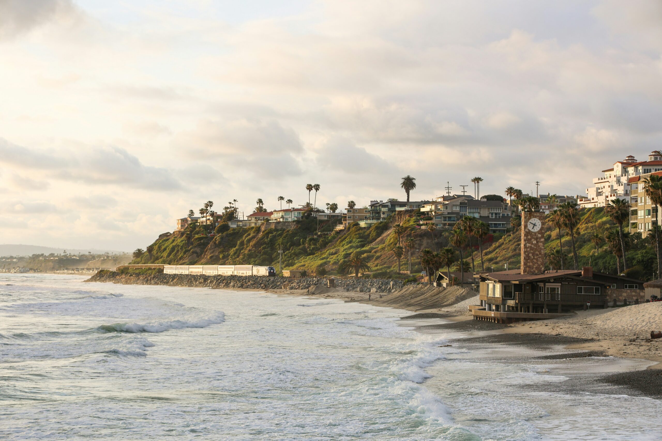 Amtrak Pacific Surfliner train running along the San Clemente coastline
