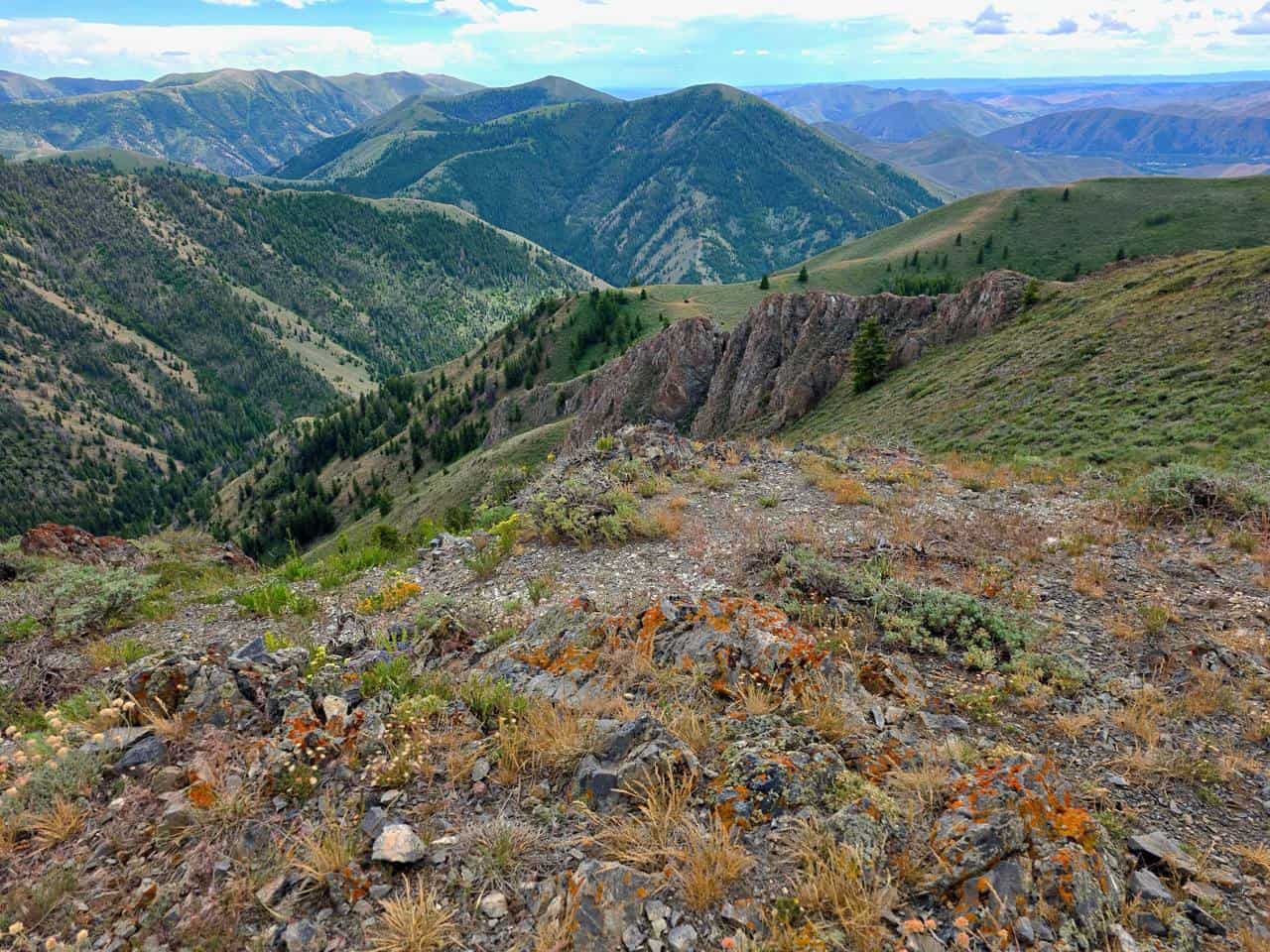 Summer hiking view from alpine ridge near Sun Valley Idaho